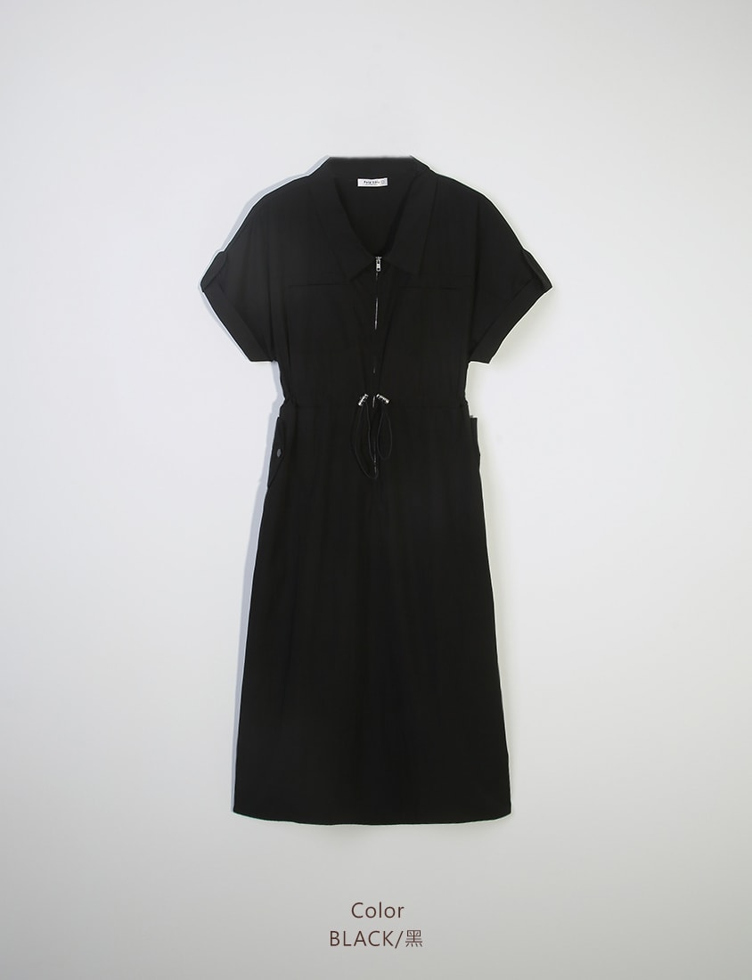 Utility Cargo Pocket Drawstring Cinched Waist Plus Size Maxi Dress