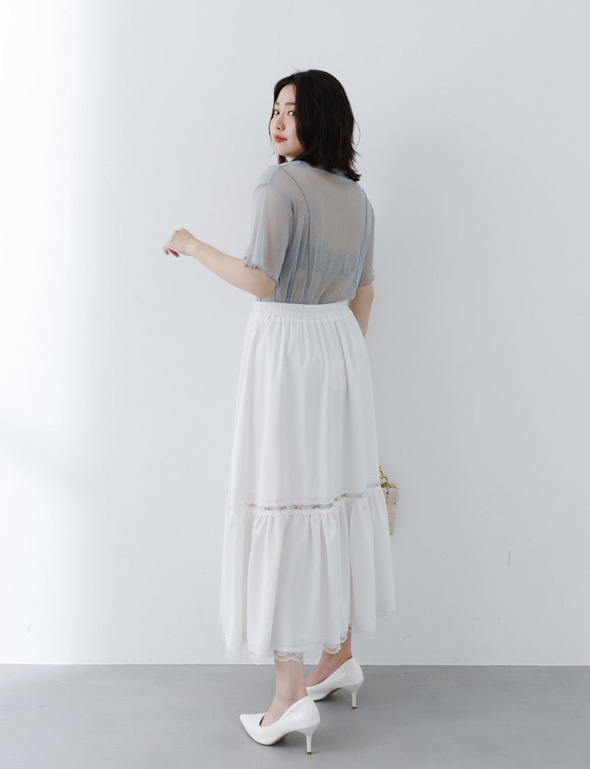MISS. Shimmery Sheer Ruffle Trim Plus Size Top