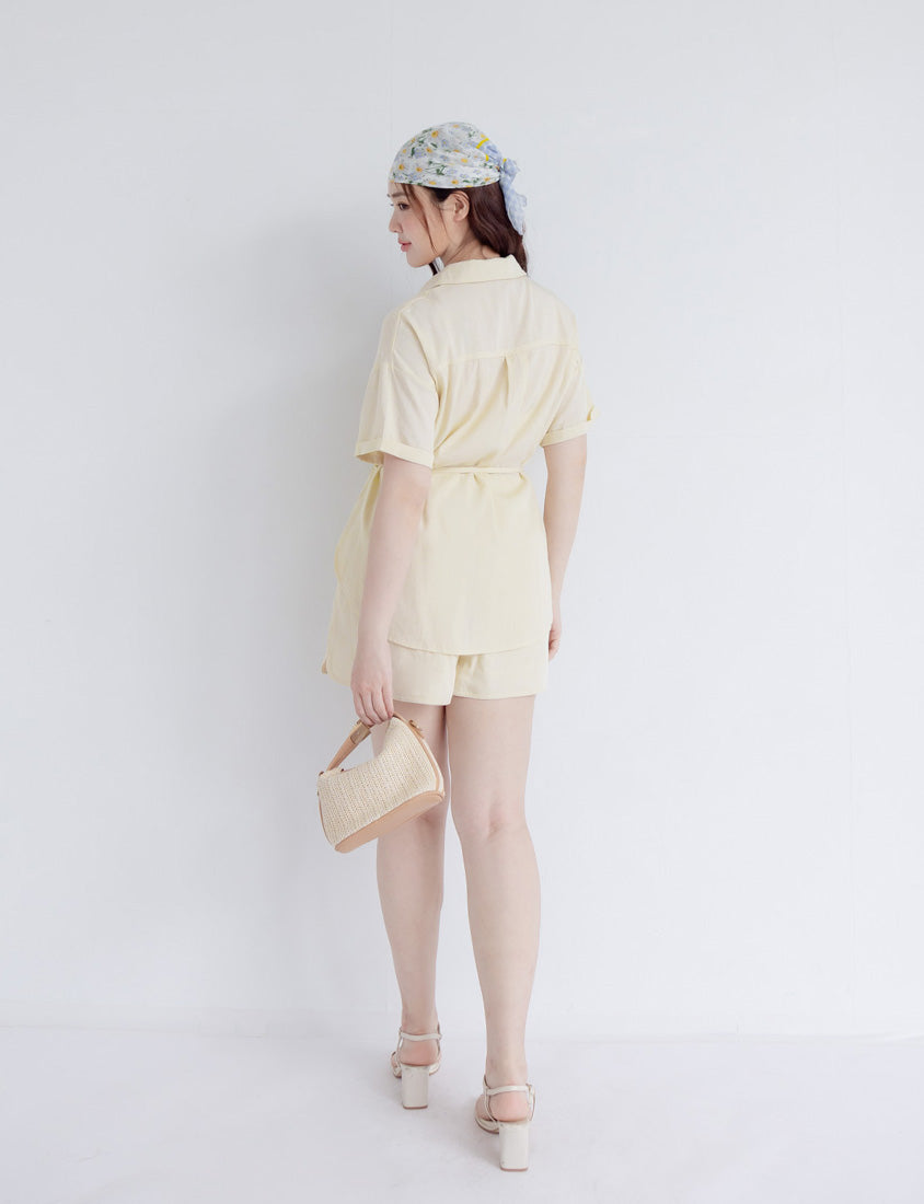 Airy Silky Linen Short Sleeve Plus Size Shirt (With Tie Belt)