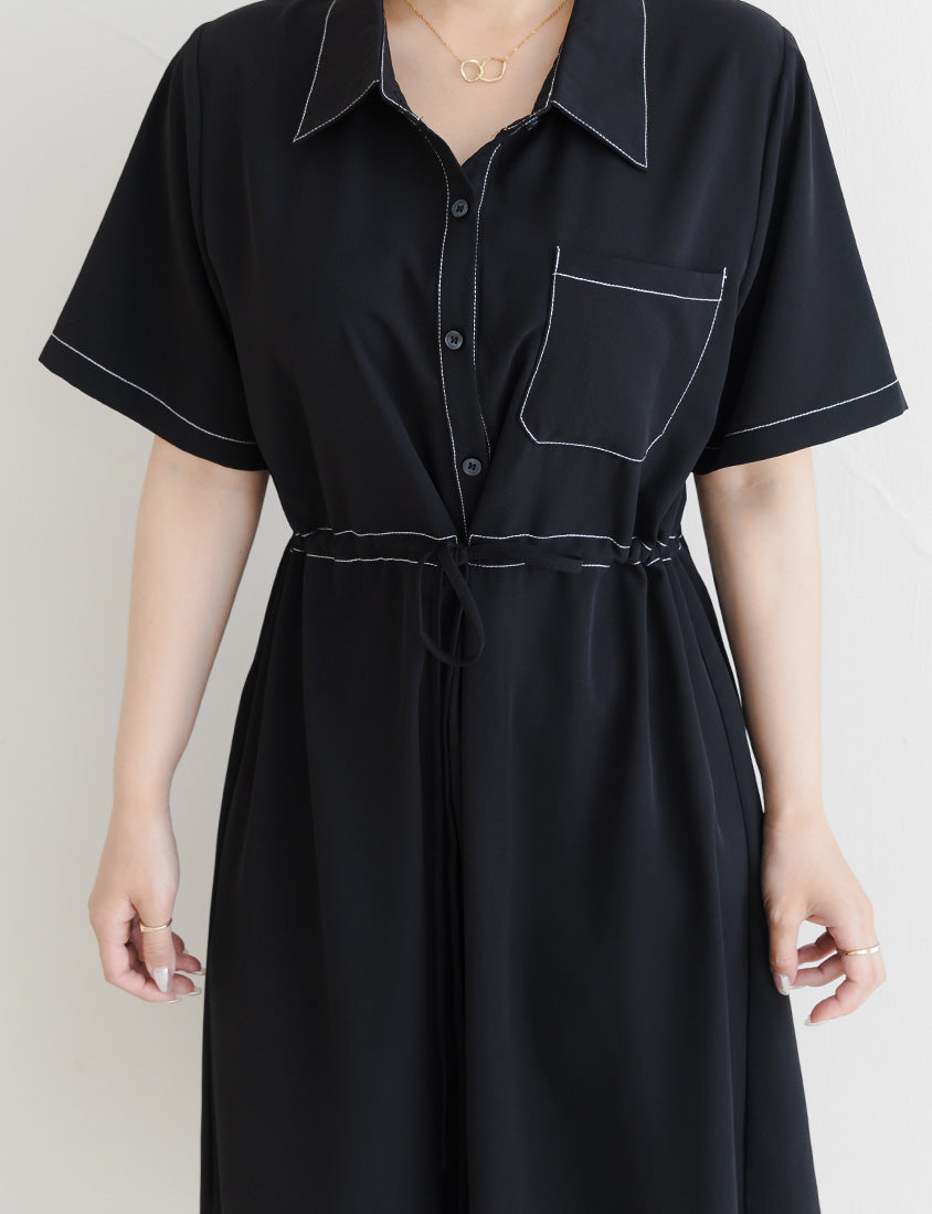 MISS. Contrast Stitch Drawstring Long Plus Size Shirt