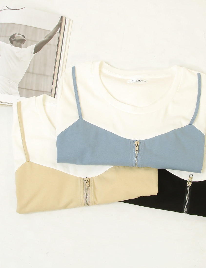 Asymmetric Front Zip Plus Size Layered Tee