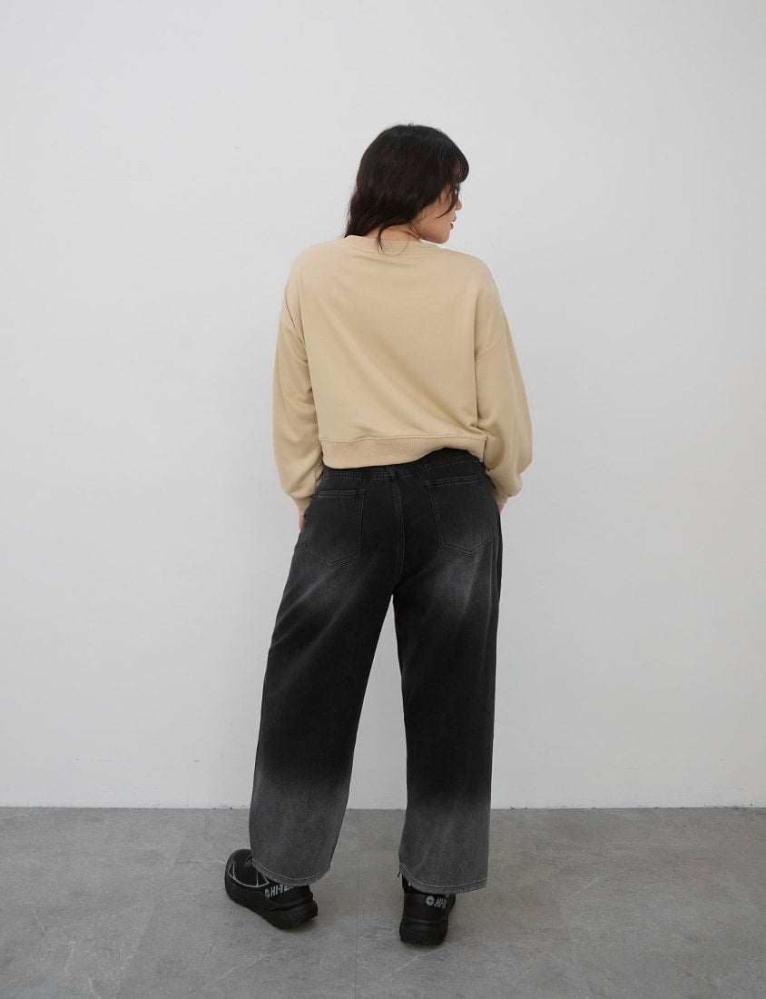 Gradient Wash Elastic Back Waist Plus Size Tapered Jeans