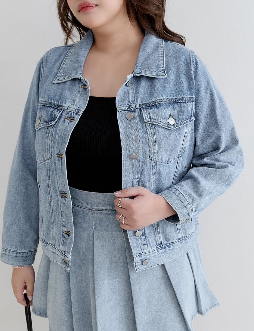 Casual Classic Denim Plus Size Long Sleeve Jacket