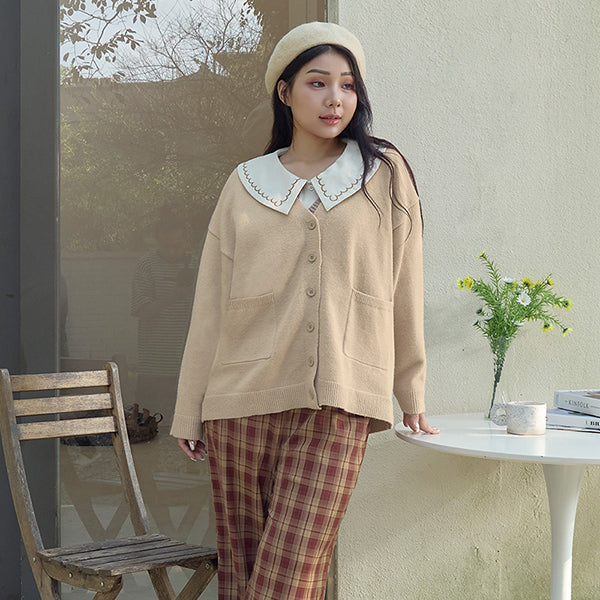 Classic V-Neck Multicolor Longline Plus Size Knit Cardigan