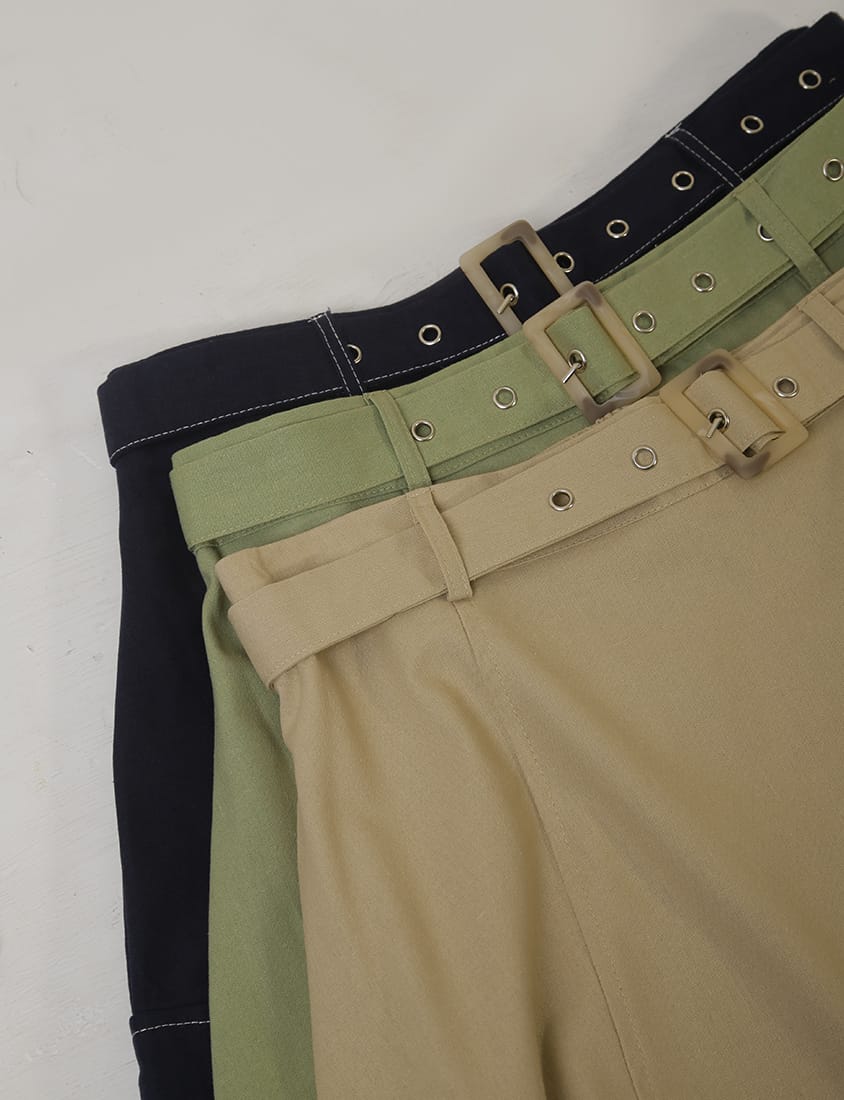 Soft Cotton Linen Stitch A-Line Plus Size Maxi Skirt (with Belt)