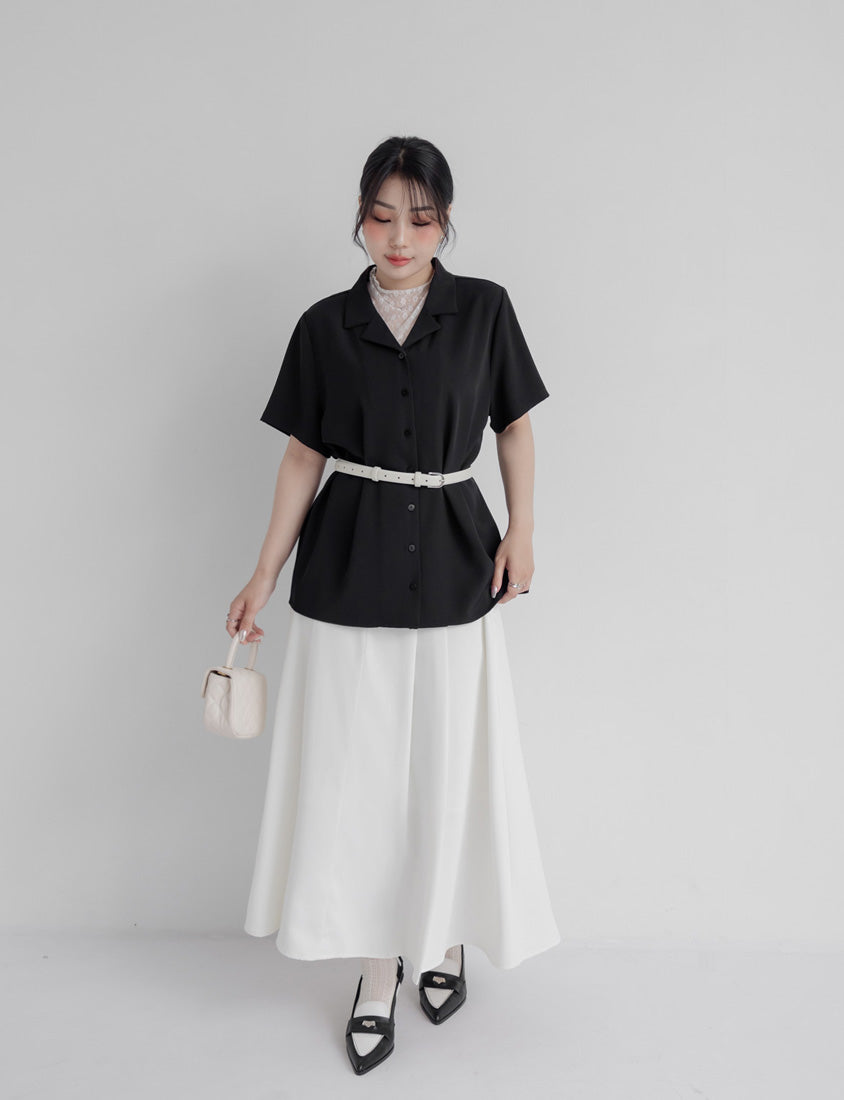 MISS. Wrinkle-Resistant Tummy Flattering with Back Elastic Plus Size Tailored Maxi Skirt