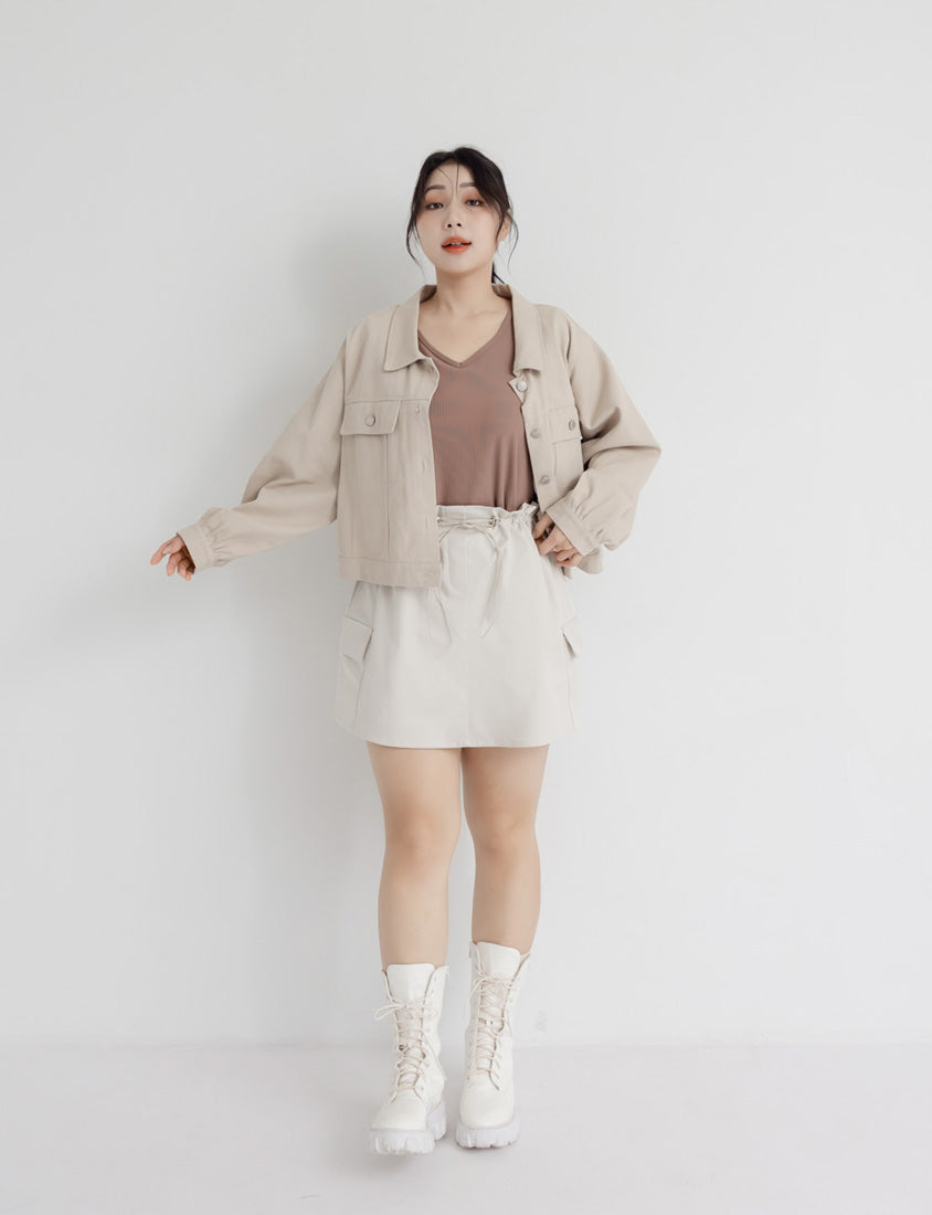 Pobra. Airy Ribbed V-Neck Short Sleeve Plus Size Bratop