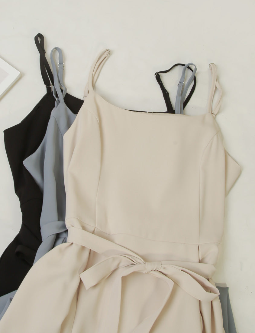 MISS. Silky Cool Pleated  Waist Tie Plus Size Cami Dress