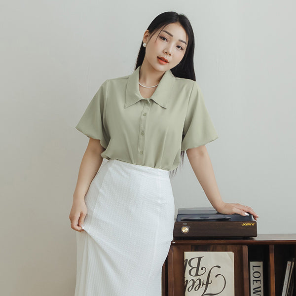 MISS. Elegant Puff Sleeve Plus Size Blouse