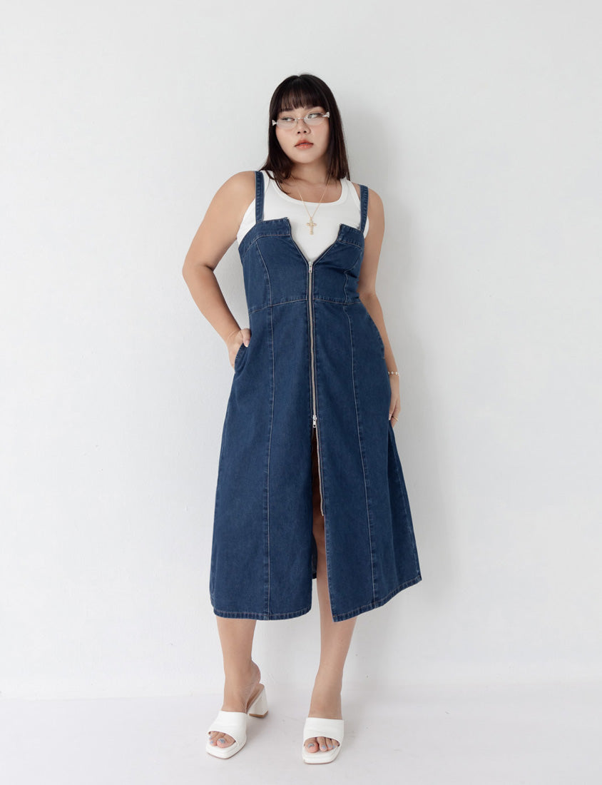 MUA! Sexy Denim Zipper Plus Size Cami Dress
