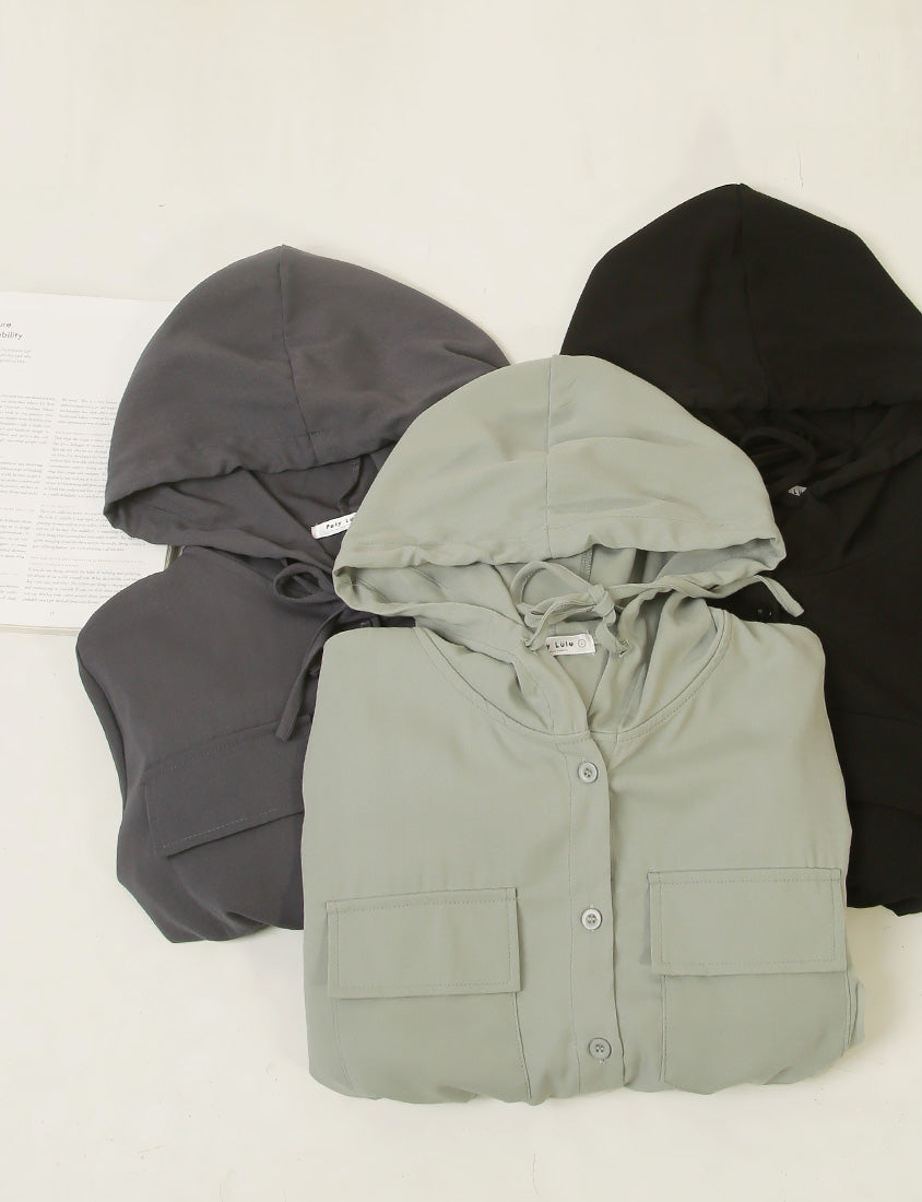 Cargo Hooded Button-Up Plus Size Maxi Dress