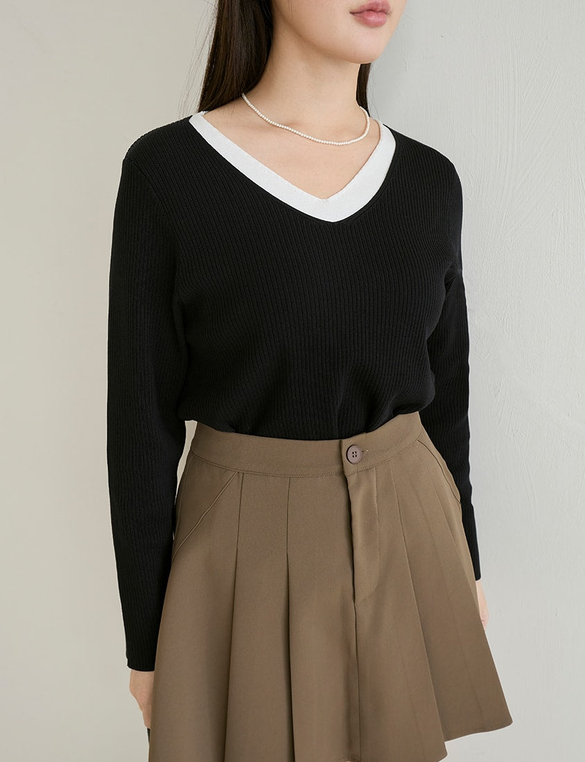 MISS. Faux Two Piece Ribbed Knit Plus Size Long Sleeve Top