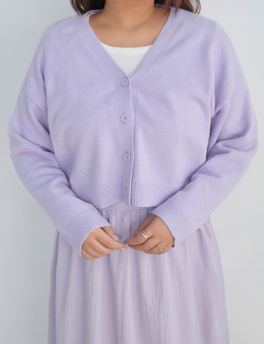 Classic V-Neck Multicolor Cropped Plus Size Knit Cardigan