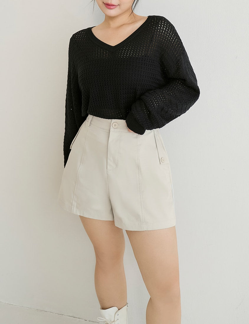 Anti-Pilling V-Neck Eyelet Plus Size Knit Top