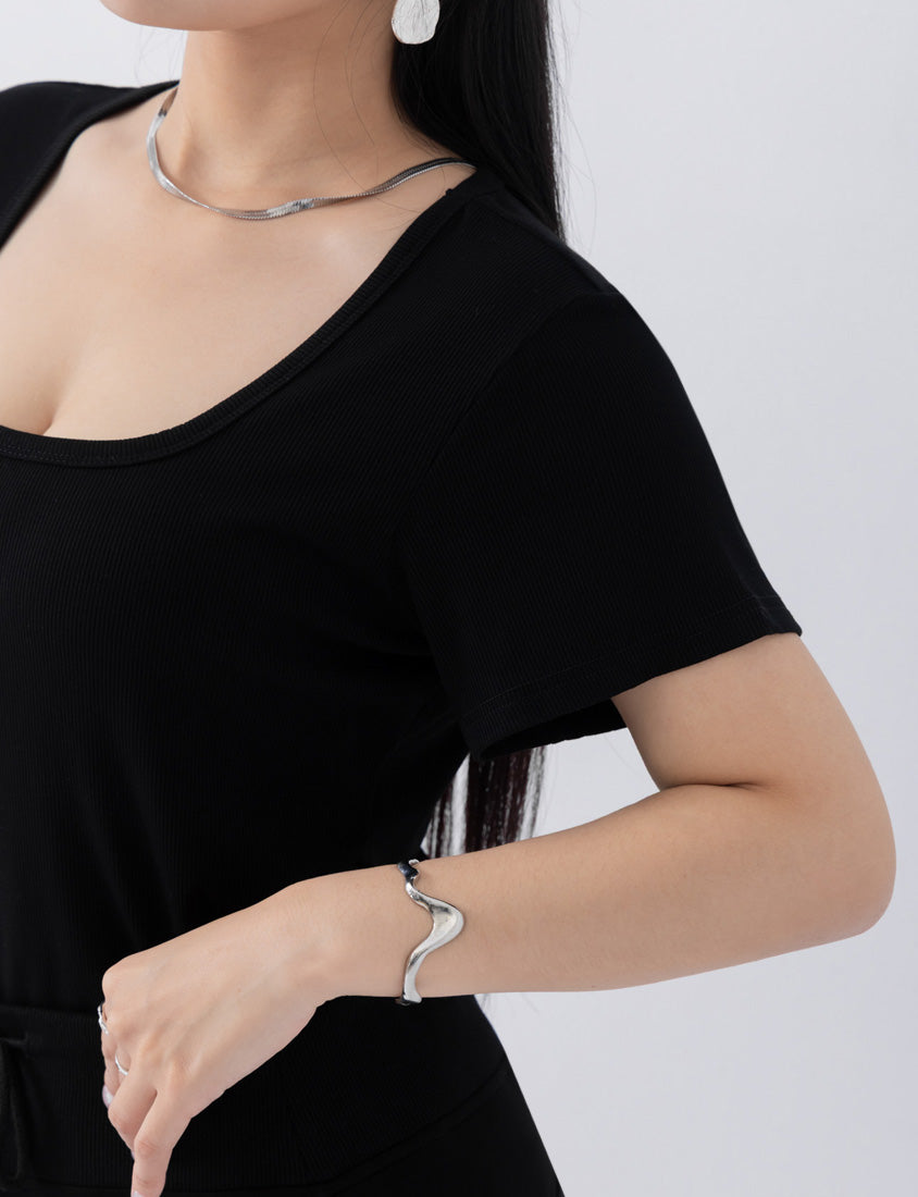 MUA! Ribbed Square Neck Side-Ruched Plus Size Top