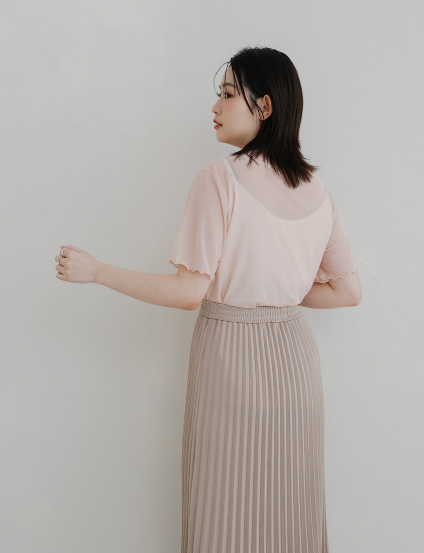 MISS. Sheer Wavy Edge Korean Style Plus Size Short Sleeve Top