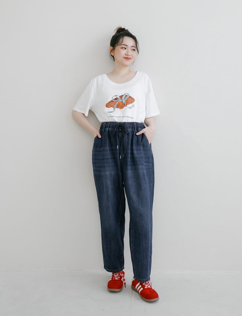 Lyocell Silky Denim Elastic Waist-Tie Plus Size Harem Jeans