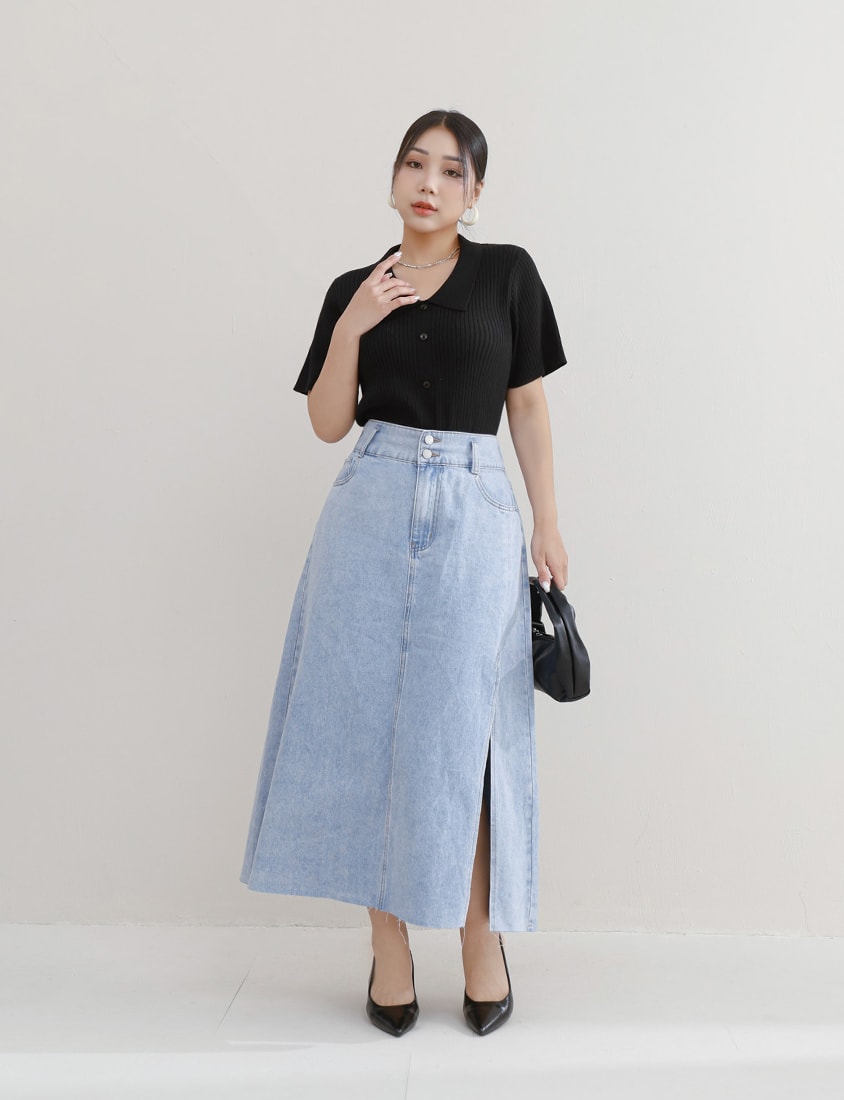 MISS. Versatile Icy Silk Faux Button Collar Plus Size Top