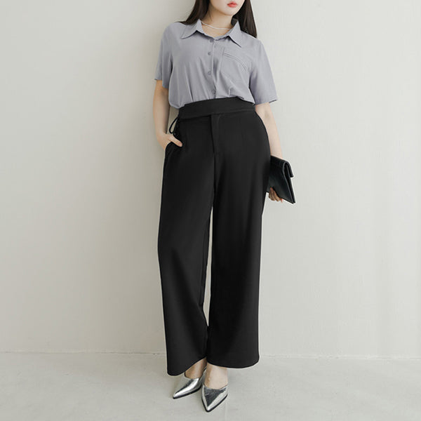 MISS. Lightweight Cooling Waist Tie Straight Leg Plus Size Tailored Pants