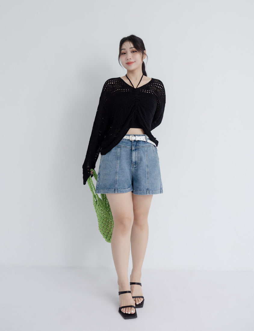 Two-Way Front-Tie Drawstring Plus Size Knit Top