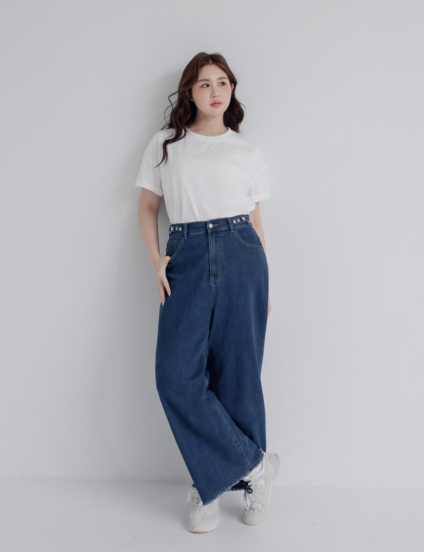 Cooling Tech with Raw Hem Plus Size Straight Leg Denim