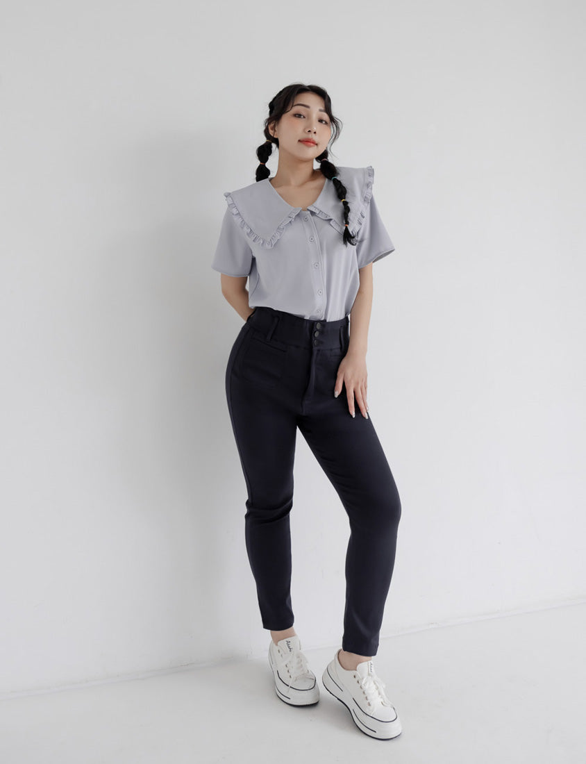Playful Large Ruffle Collar Plus Size Short Sleeve Top