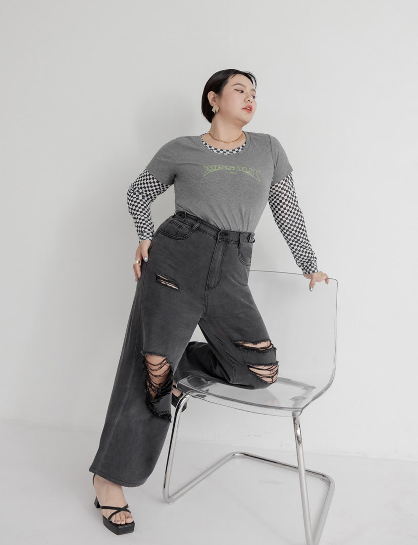 MUA! Lyocell Distressed Plus Size Wide Leg Jeans