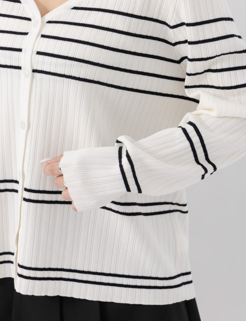MISS. Contrast Stripe Ice Silk Plus Size Knit Cardigan