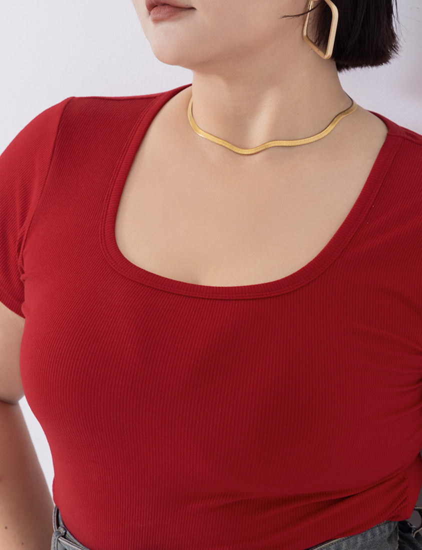 MUA! Ribbed Square Neck Side-Ruched Plus Size Top