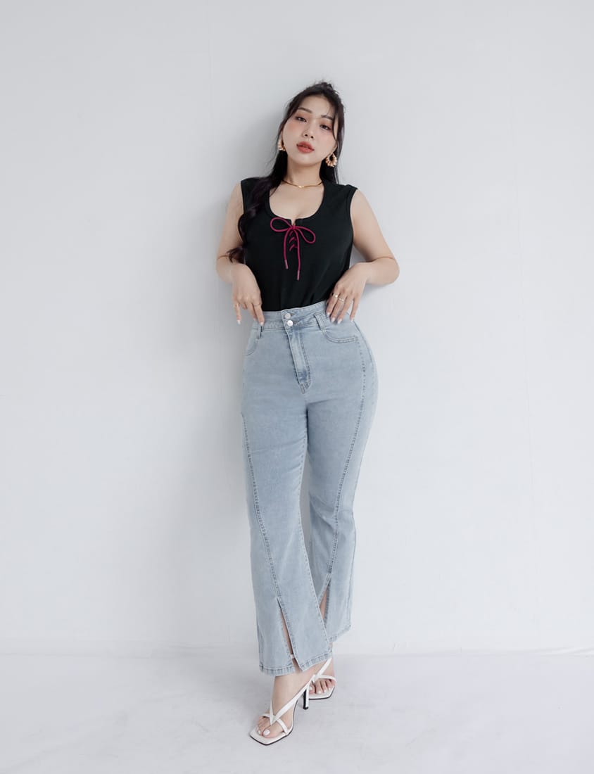 MUA! U-Neck Colorblock Wide-Strap Tie Plus Size Tank