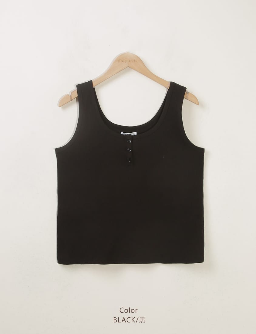 Basic U-Neck Ribbed Button Plus Size Tank Top