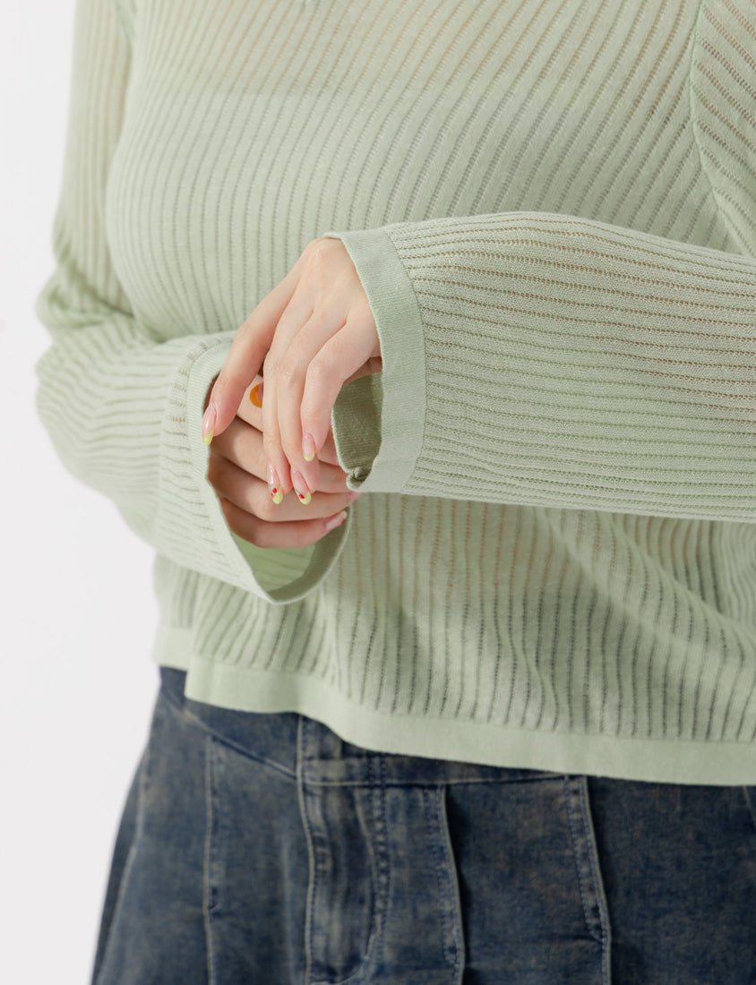 Lyocell Sheer Knit Plus Size Long Sleeve Top