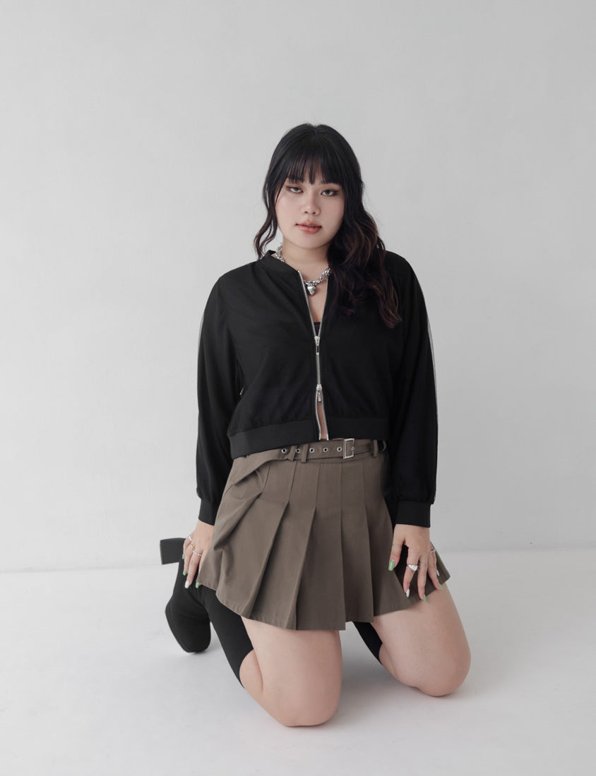MUA! Sheer Chiffon Dual-Zip Plus Size Bomber Jacket