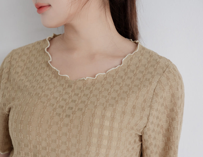 Sheer Lace Ruffled Waffle Knit Plus Size Top