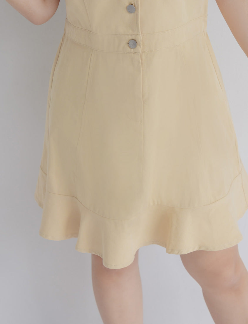Twill Cuban Collar Cargo Ruffle Hem Plus Size Mini Dress