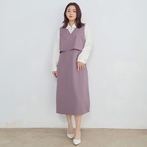 MISS. Contrast Faux Two Piece Waist Tie Plus Size Maxi Dress