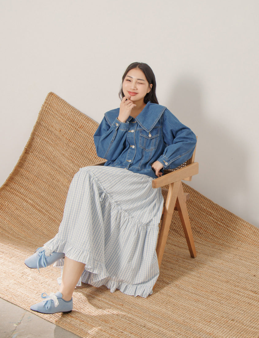 Korean Style Statement Collar Button-Down Plus Size Denim Jacket
