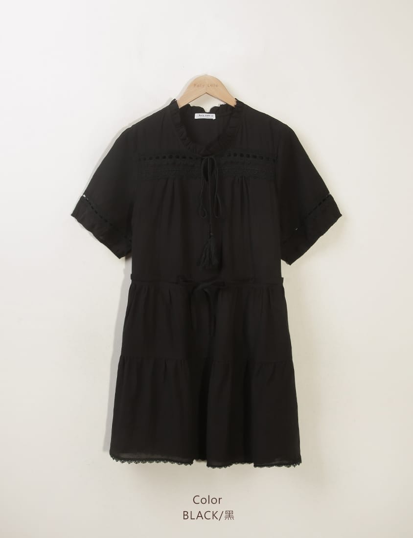 Intricate Lace Tie-Waist Flare Plus Size Mini Dress