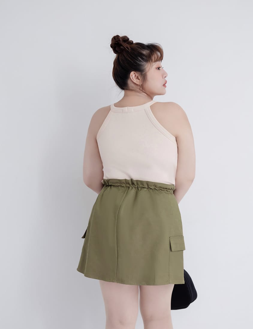 Pobra. Airy Halter Neck Ribbed Sleeveless Plus Size Bra Top