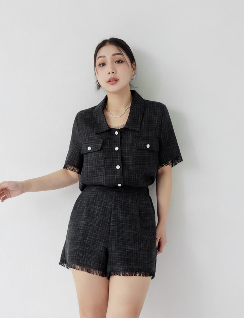 MISS. Tweed Fringe Trim Back Elastic Waist Plus Size Shorts