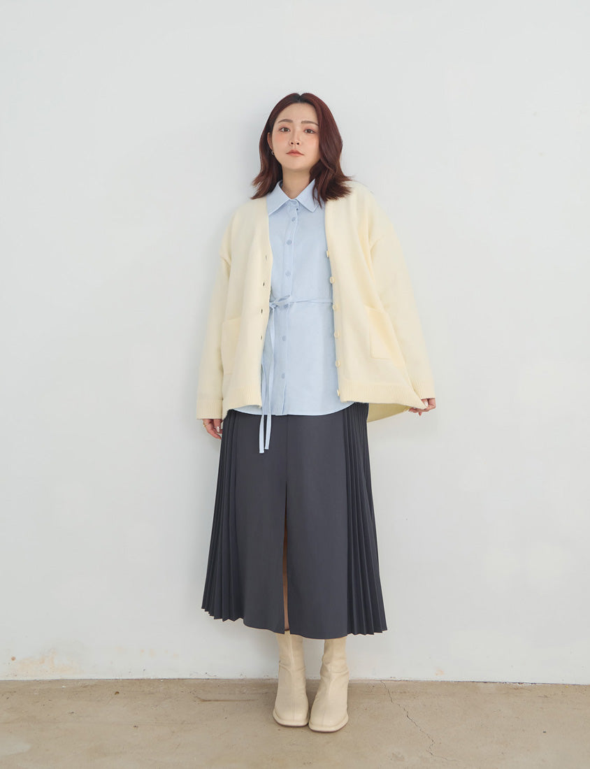 MISS. Korean Oxford Longline Plus Size Shirt (with Waist Tie)