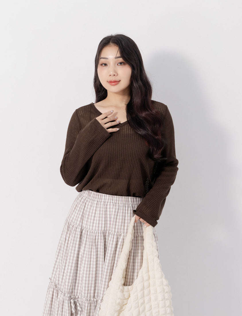 Lyocell Sheer Knit Plus Size Long Sleeve Top