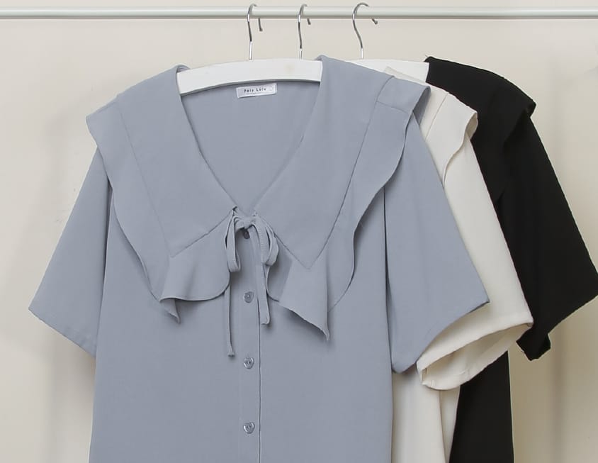 MISS. Heart Buttons Front Tie Ruffle Collar Plus Size Blouse