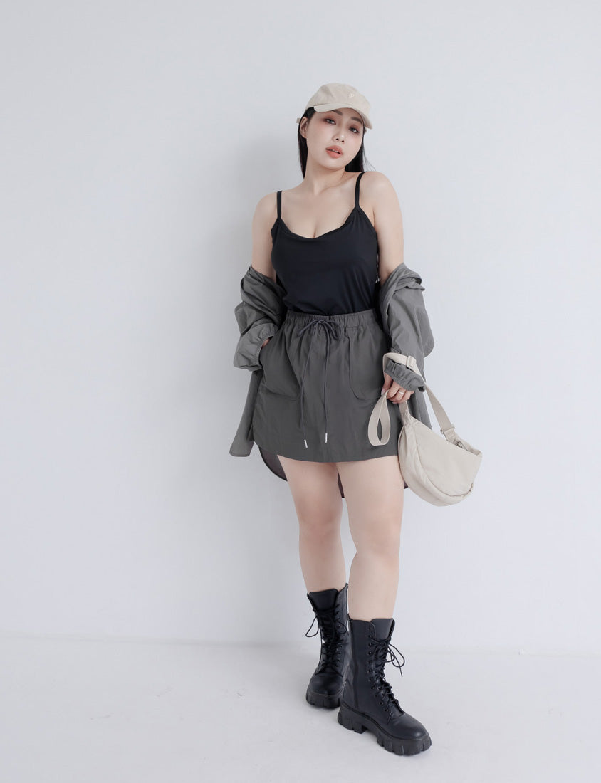 Unique PO’NYO Cargo Elastic Waist Plus Size Short Skirt (with Shorts)