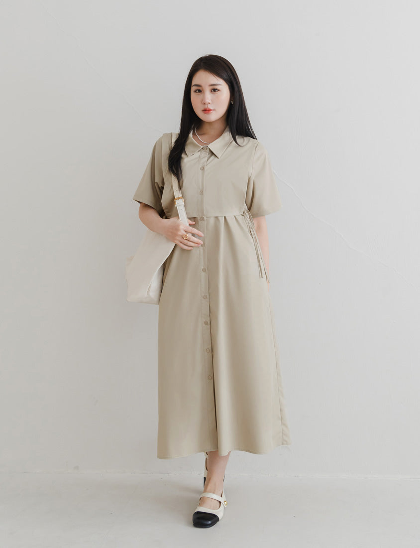 MISS. Japanese Style Layered Side Tie Shirt Dress