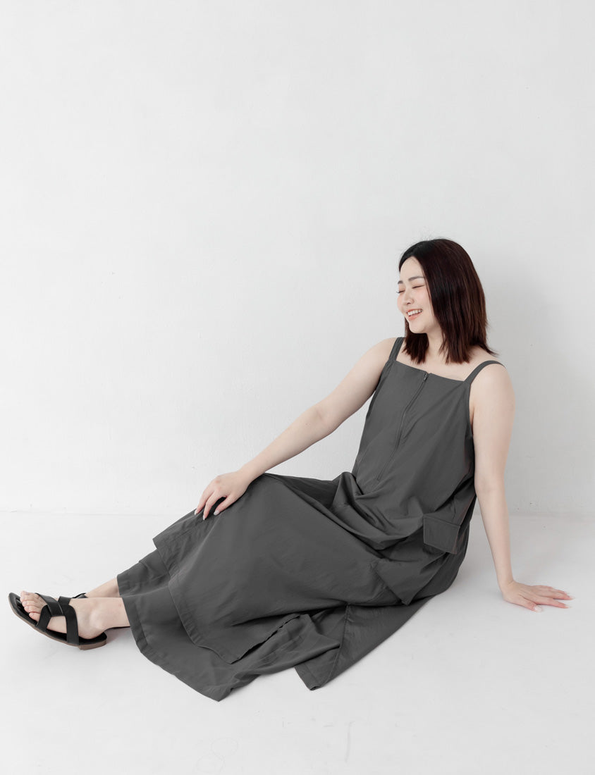 Multi-Layered Cargo Adjustable Strap Plus Size Maxi Dress
