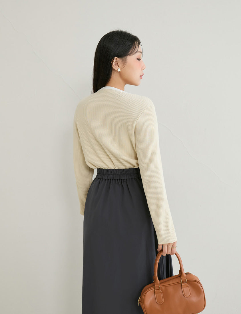 MISS. Faux Two Piece Ribbed Knit Plus Size Long Sleeve Top