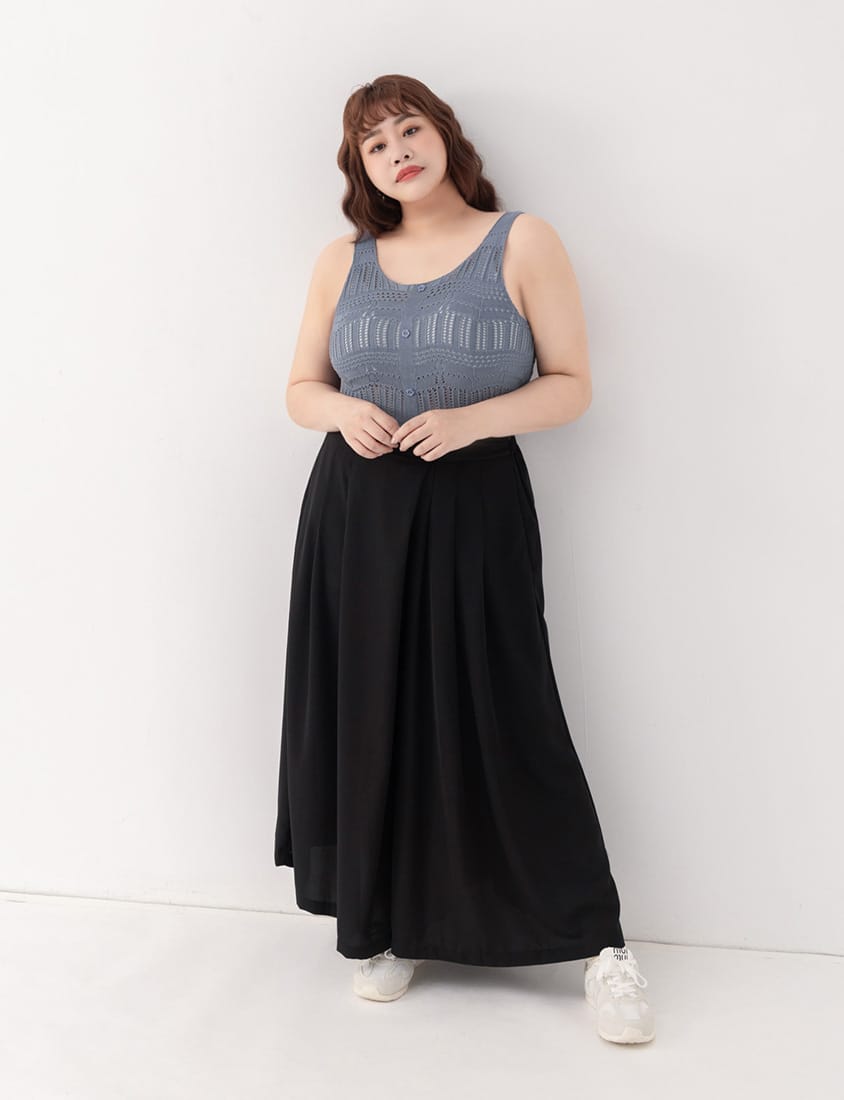 Elegant Pleated Back Elastic Waist Plus Size Chiffon Skort