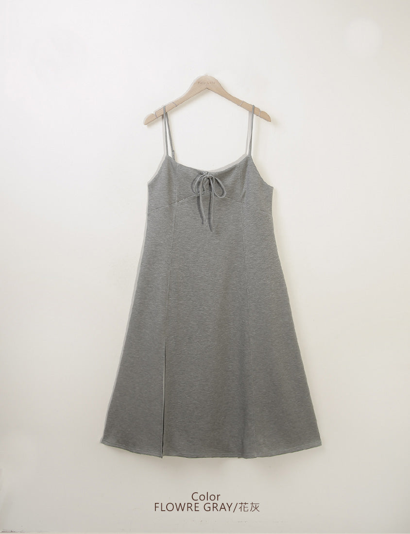 MUA! Space Cotton Adjustable Front Tie Side Slit Plus-Size Dress
