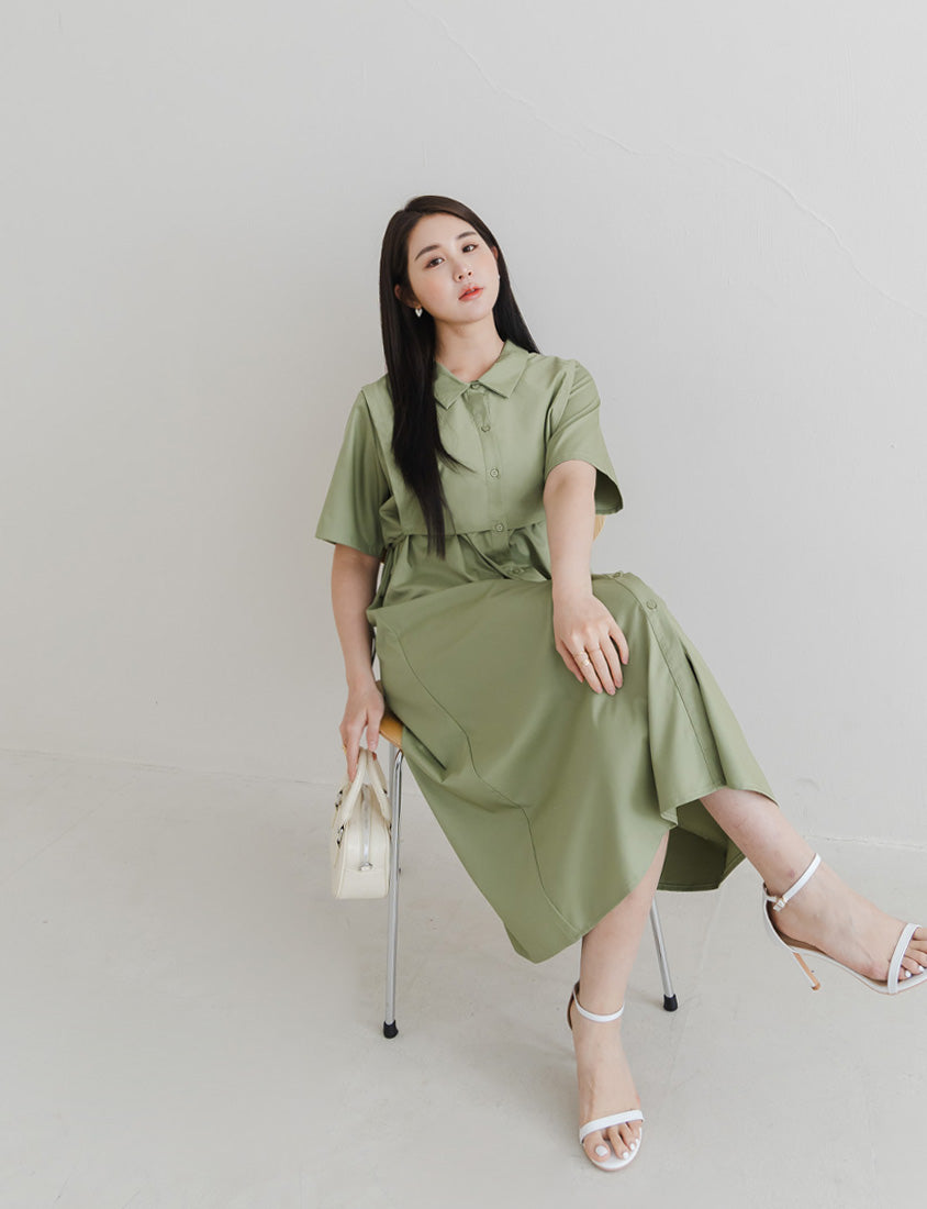 MISS. Japanese Style Layered Side Tie Shirt Dress